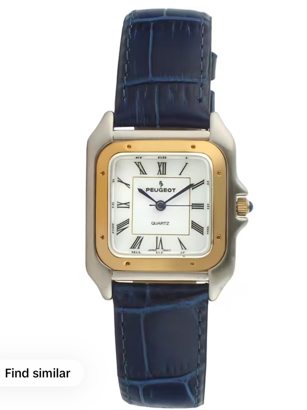 Peugeot Blue Leather Strap Women's Square Watch 35mm with Two-Tone Case